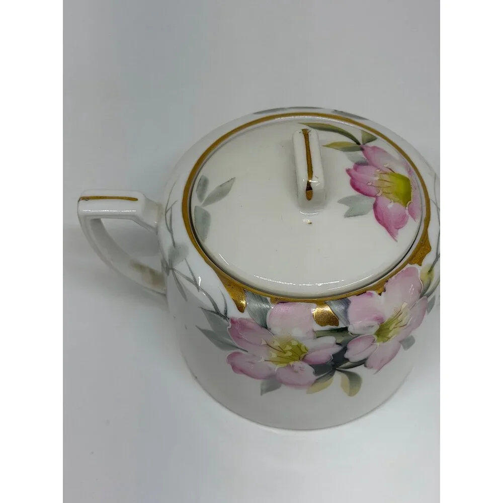 VTG Noritake‎ Azalea Nippon Sugar Hand-Painted Pink Floral Sugar Bowl w Lid 4.5